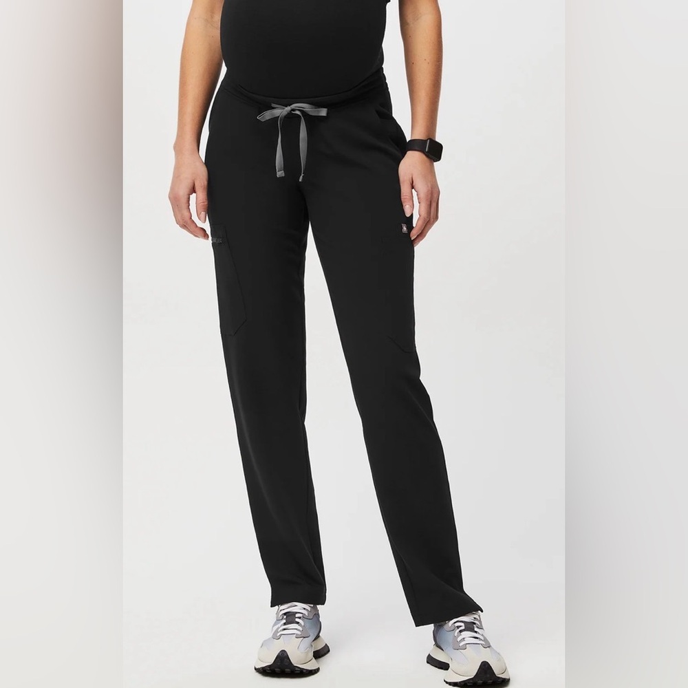 Yola Maternity Elastic Waistband Skinny Scrub Pants Large - Black